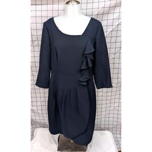 JS Boutique ~ Sheath Dress/Size 14/Navy Blue/Ruffle Front-3/4 Sleeve/Knee Length